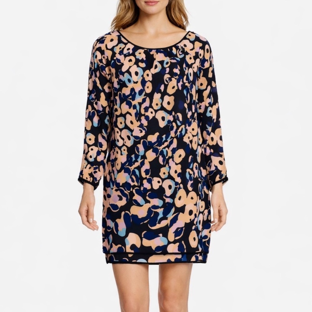 Diane von Furstenburg Women’s Size 4 Silk Abstract Cream/Black/Blue Shift Dress